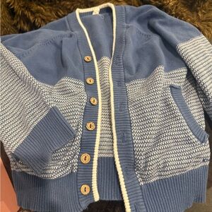 Blue Two-Tone Knit Cardigan Sweater - size 3 fits a 4 year old.